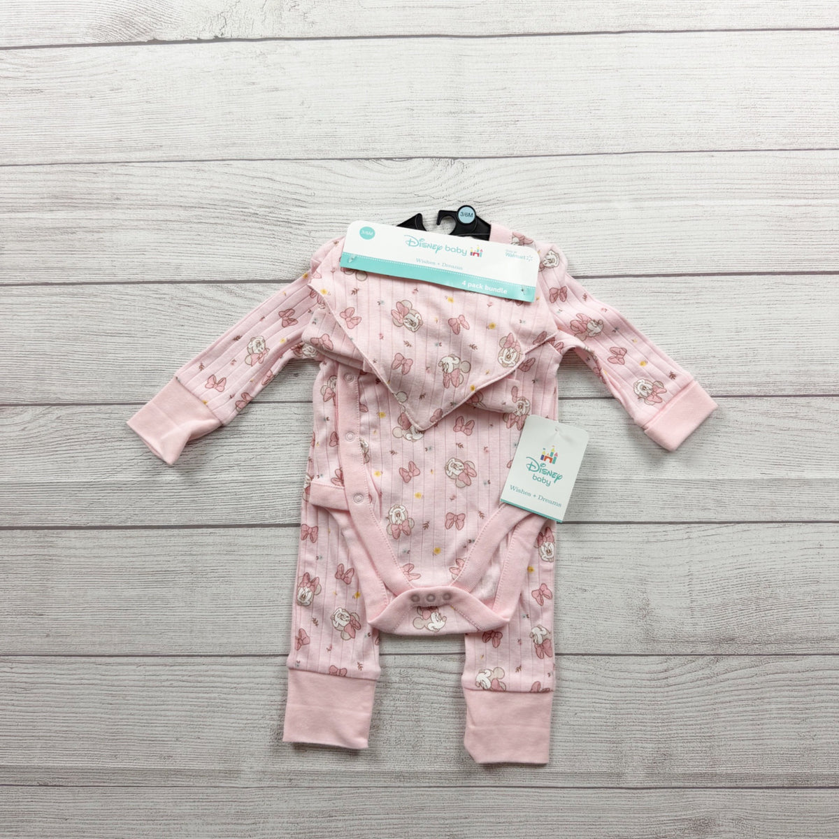 Disney Baby Wishes Dreams Minnie Mouse Pink 4 Piece Outfit Set NWT 3-6 Months