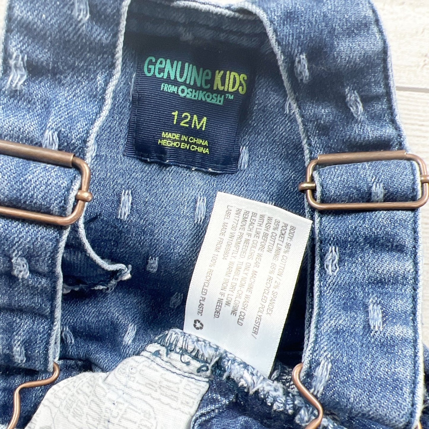 Genuine Kids OshKosh Denim Shortalls Dotted Short Overall Frayed Hem 9-12 Months