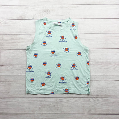 Zara Kids Graphic Mint Tank Top Sun Print Design 11-12