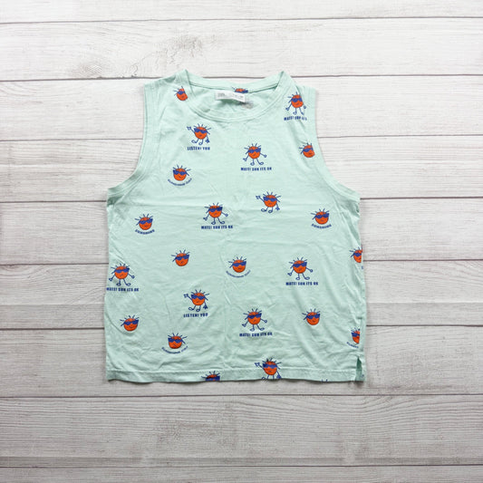 Zara Kids Graphic Mint Tank Top Sun Print Design 11-12