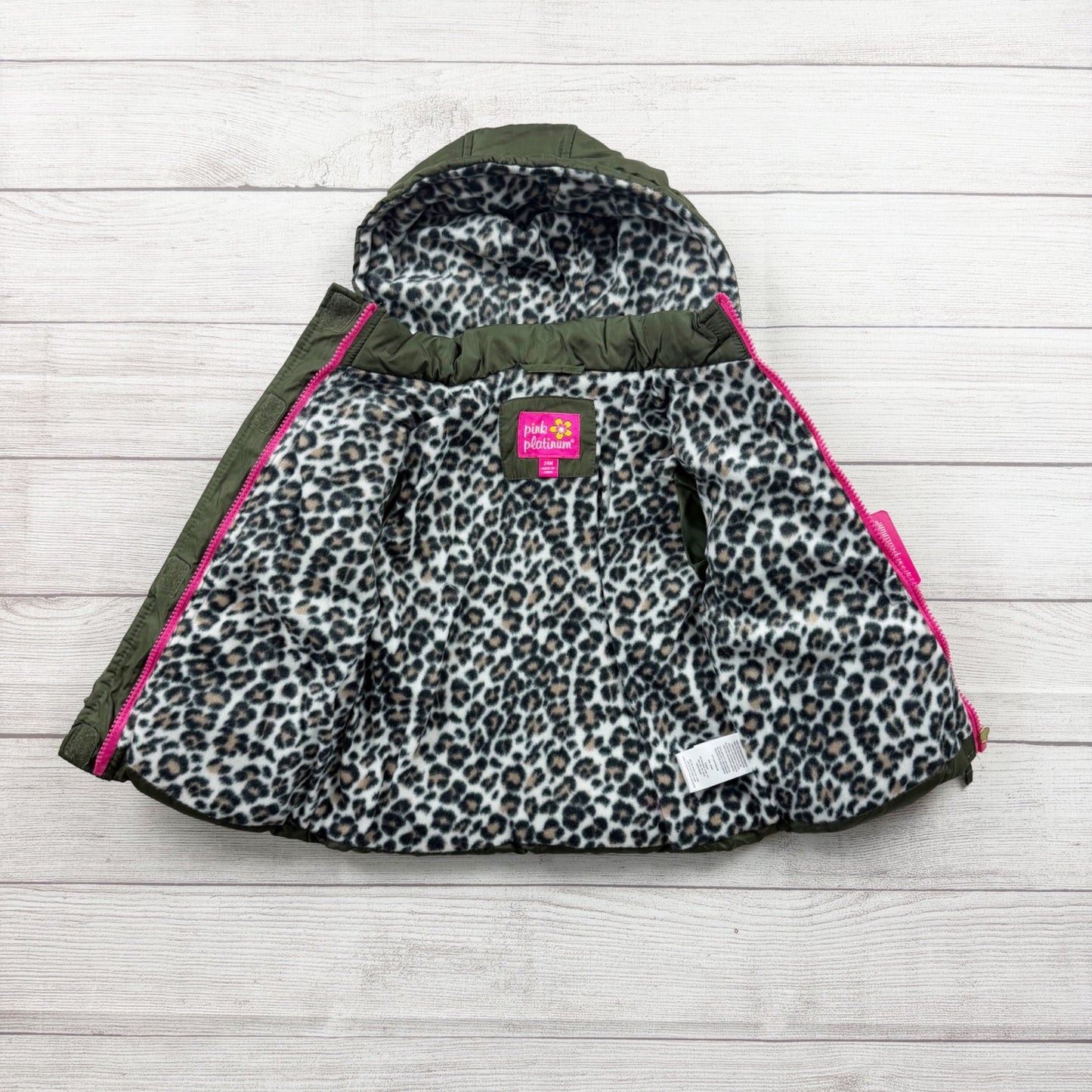 Pink Platinum Toddler Puffer Coat Leopard Lined Hood NWT 24 Months
