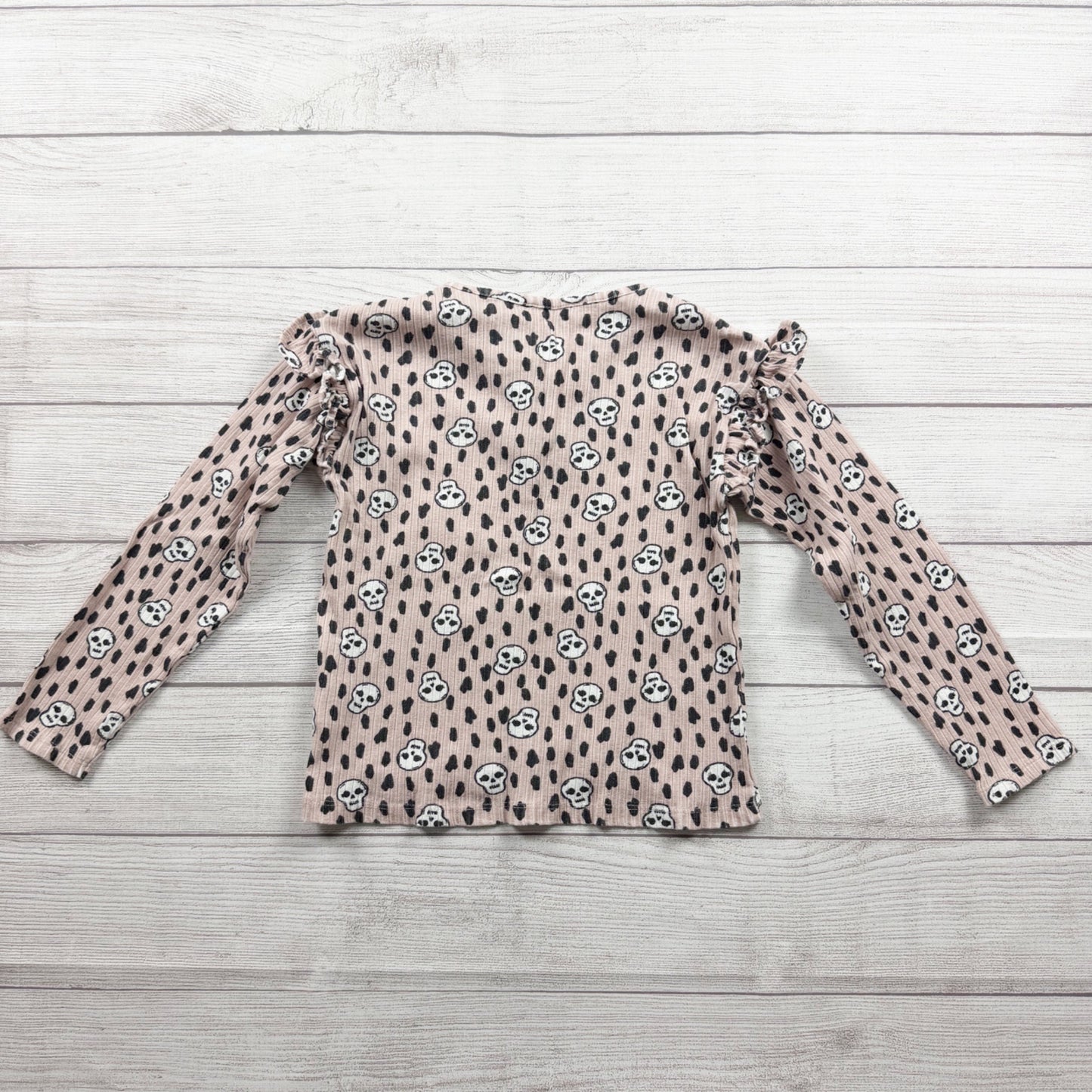 Jessica Simpson Girls Ribbed Top Skull Print Long Sleeve Ruffle Shoulder 6