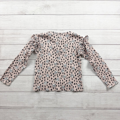 Jessica Simpson Girls Ribbed Top Skull Print Long Sleeve Ruffle Shoulder 6