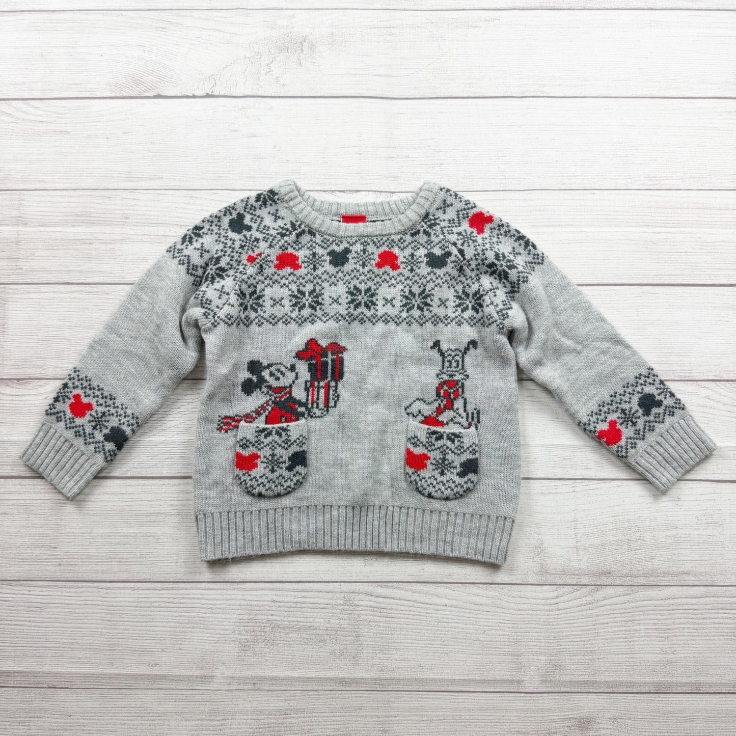 Disney Holiday Sweater Gray Mickey Mouse Fair Isle Acrylic Blend Warm 5T