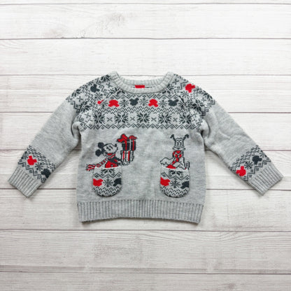 Disney Holiday Sweater Gray Mickey Mouse Fair Isle Acrylic Blend Warm 5T