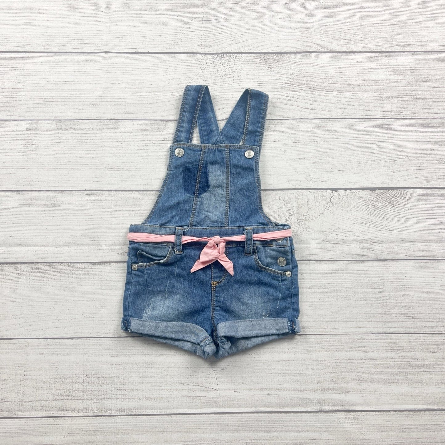 7 For All Mankind Denim Shortalls Jean Short Overalls Rolled Hem 18-24 Months