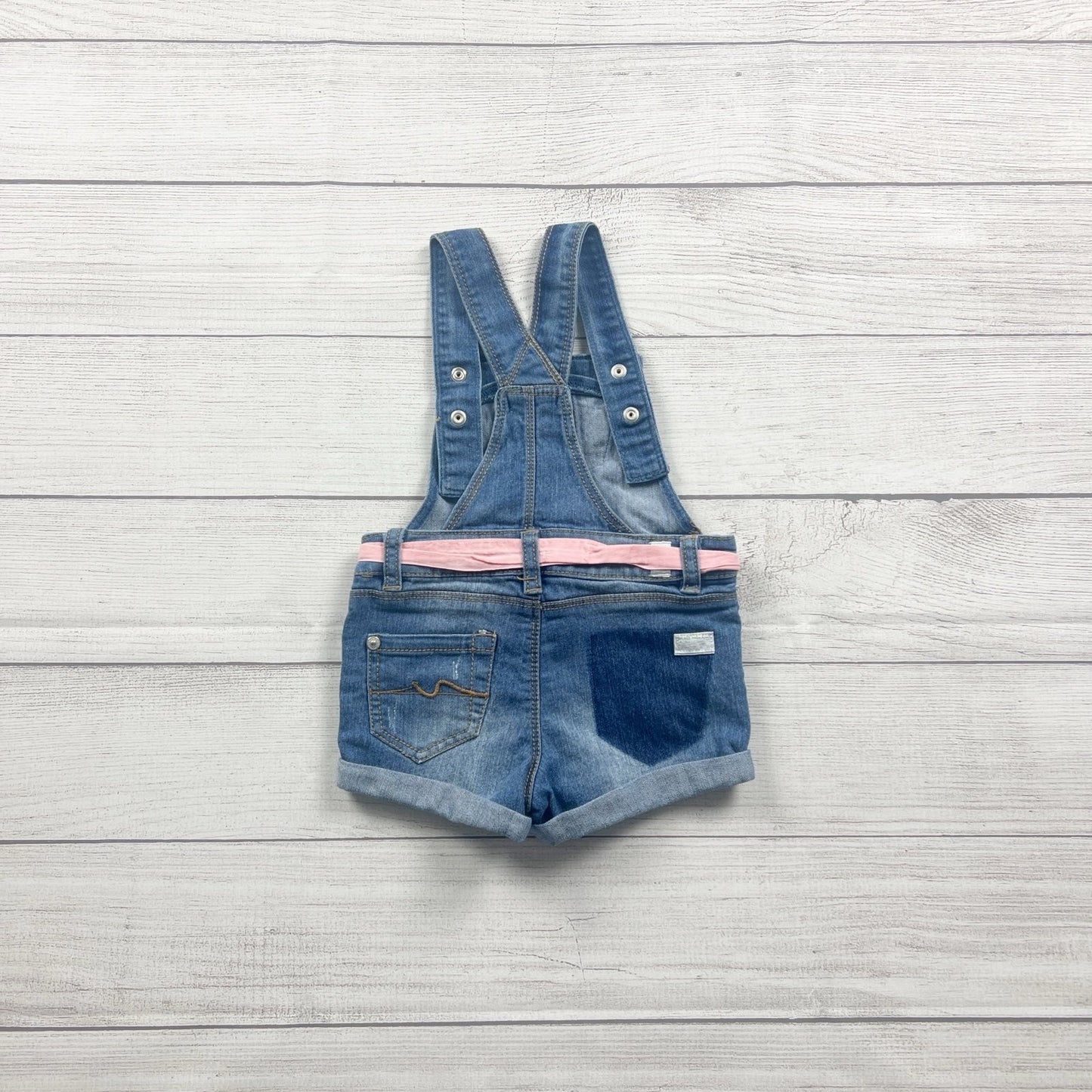 7 For All Mankind Denim Shortalls Jean Short Overalls Rolled Hem 18-24 Months