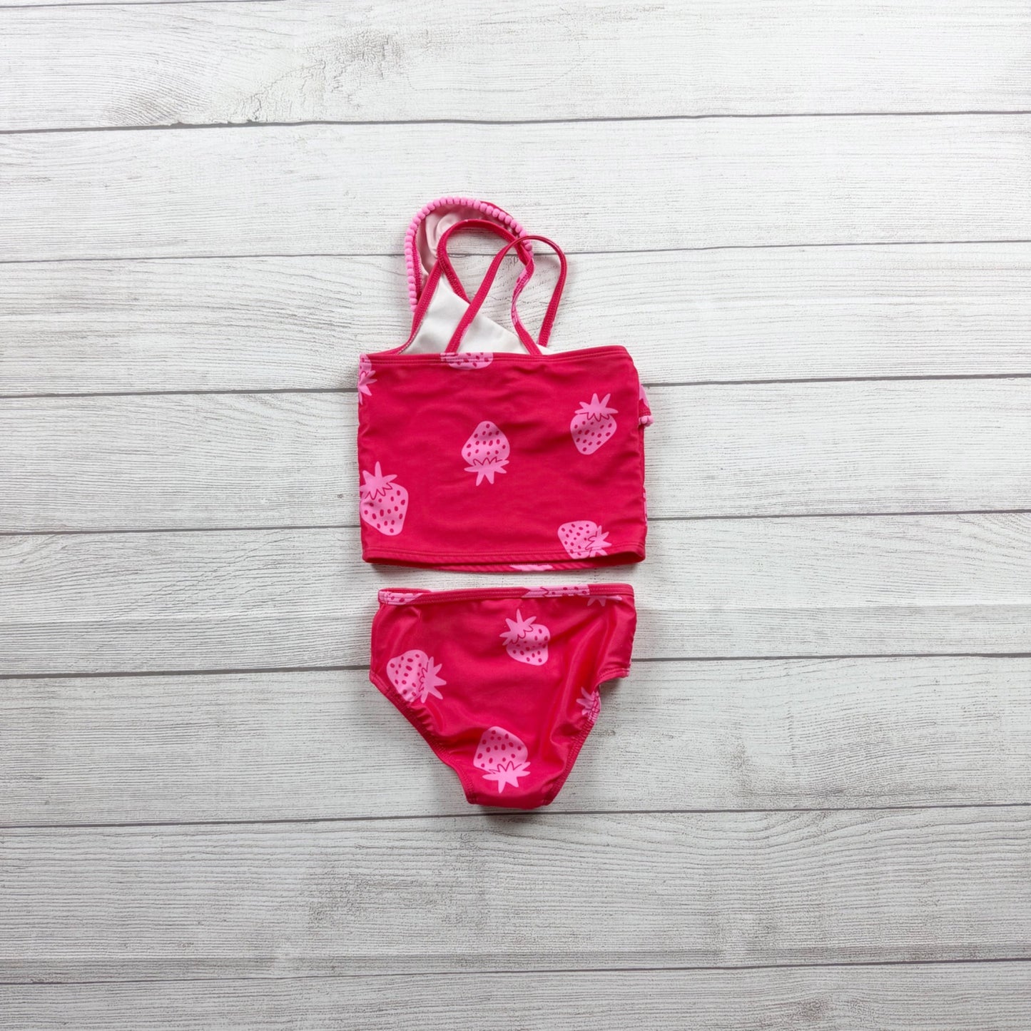 Cat & Jack Toddler Girl Swimsuit Pink Strawberry Print 2-Piece Tankini Set 2T