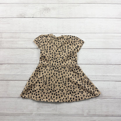 DKNY Girls Dress Tan Leopard Heart Print Pink Heart Logo Short Sleeve 4T
