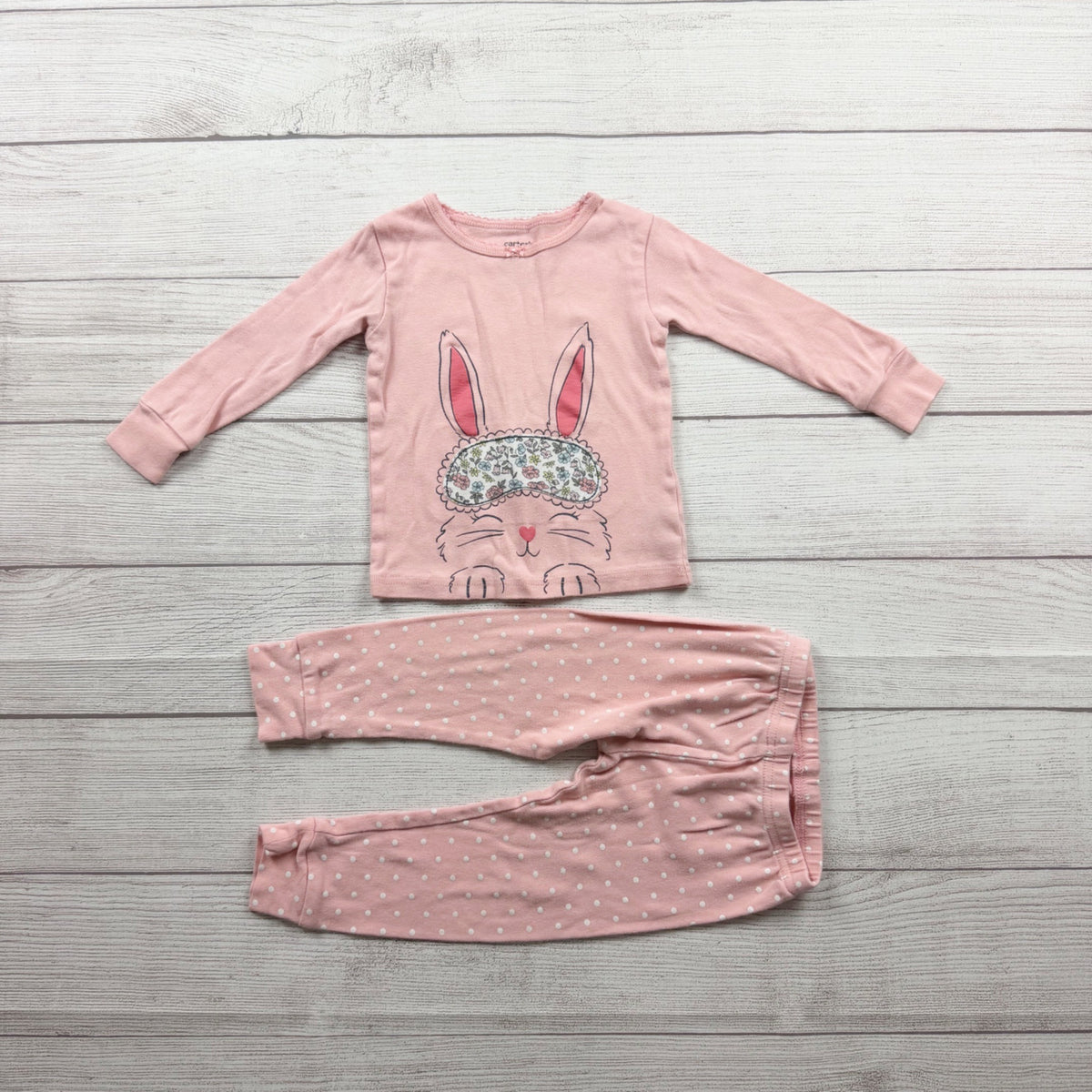 Carter's Baby Girl Pink Bunny Pajama Set Long Sleeve Top Pants 2T