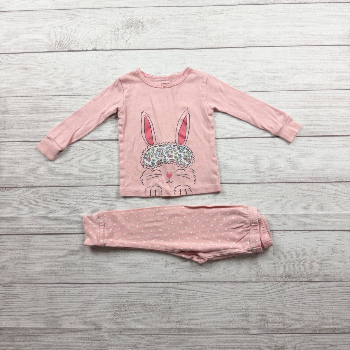 Carter's Baby Girl Pink Bunny Pajama Set Long Sleeve Top Pants 2T