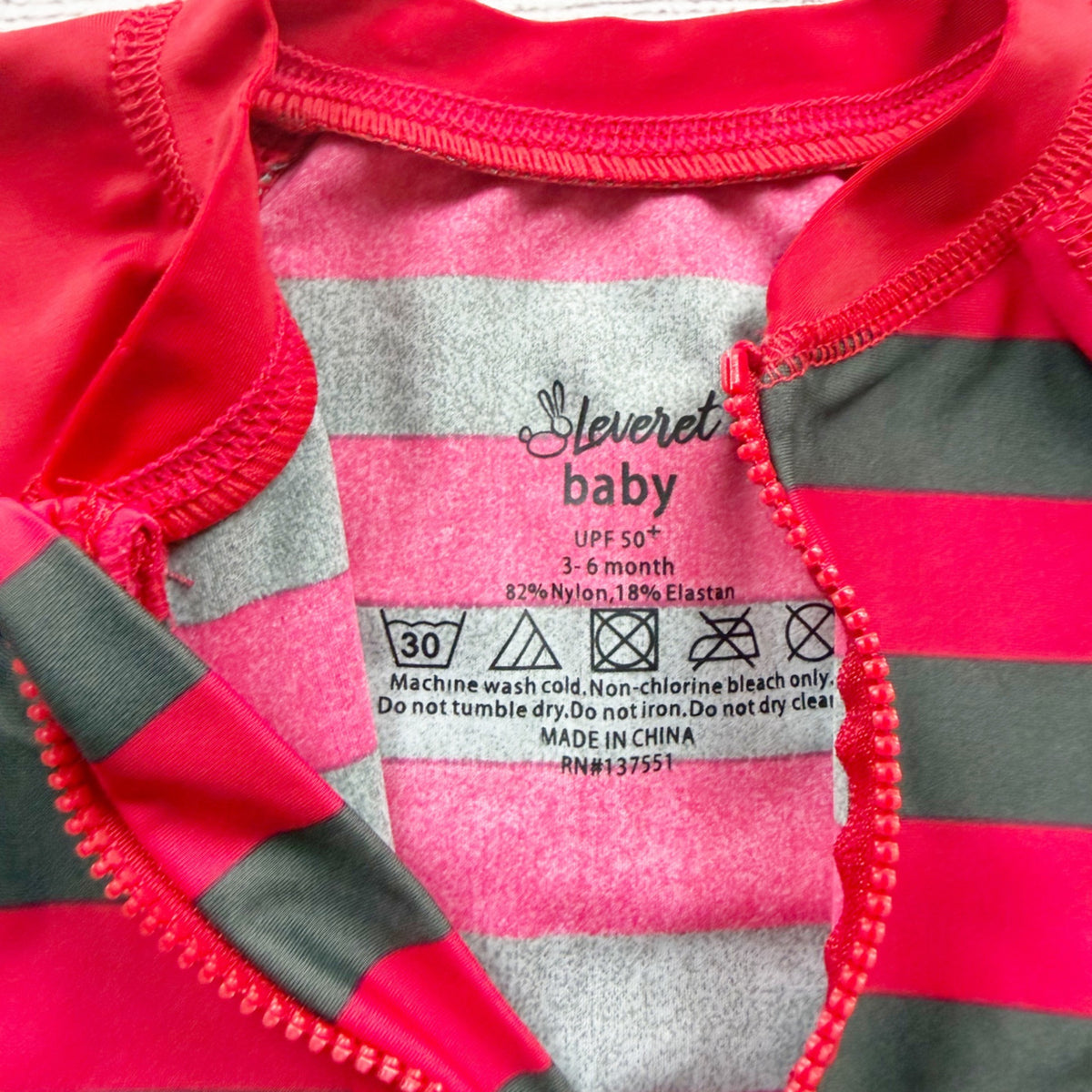 Leveret Baby UPF 50+ Short Sleeve One Piece Swim Rash Guard Stripes 3-6 Months
