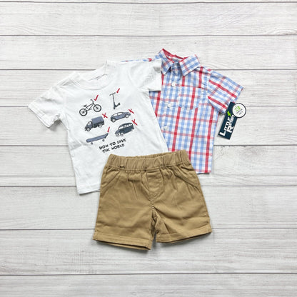 Little Rebels Boys 3 Piece Outfit Set Graphic Tee Plaid Shirt NWT 9-12 Months