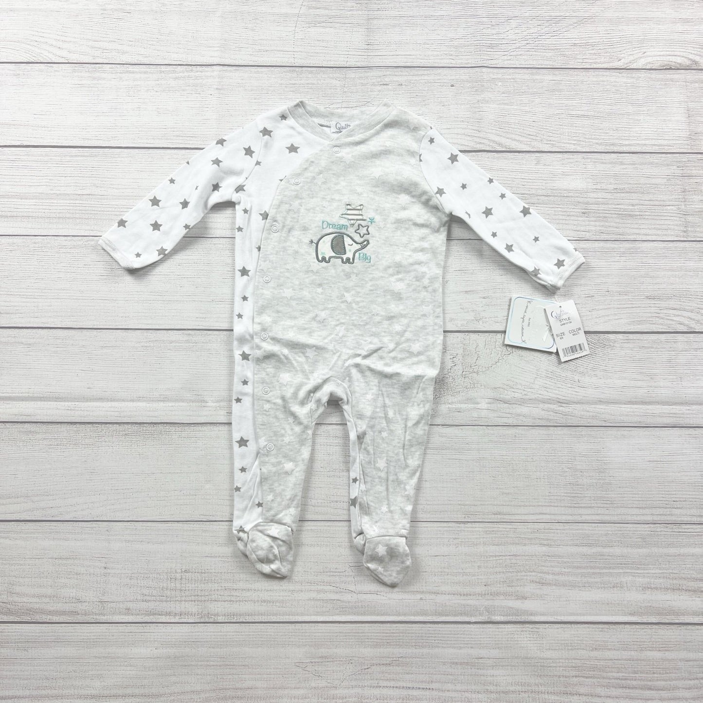 Quiltex Baby Footed Sleeper Pajamas Gray Star Print One Piece NWT 6-9 Months