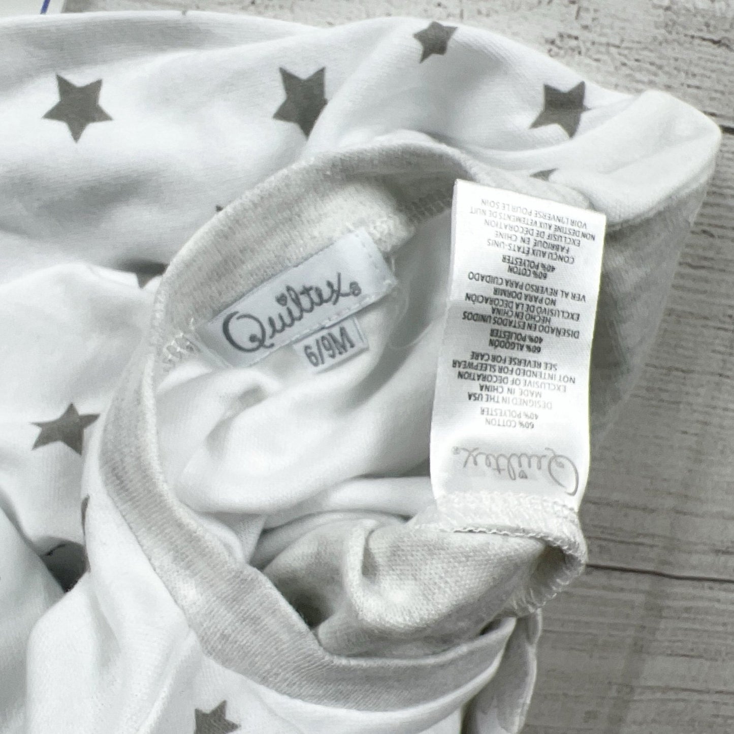 Quiltex Baby Footed Sleeper Pajamas Gray Star Print One Piece NWT 6-9 Months