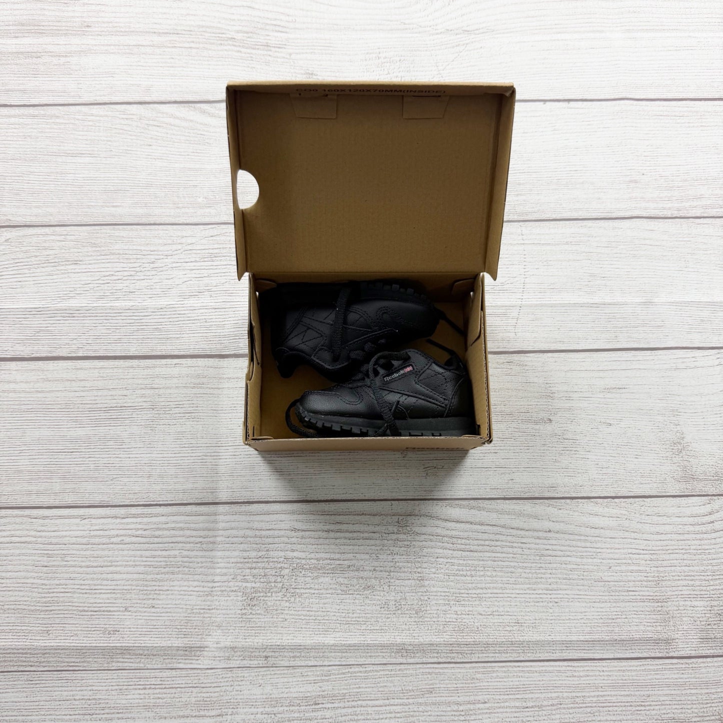 Reebok Classic Leather Infant Shoes Black Lace-Up Sneakers In Box Size 3