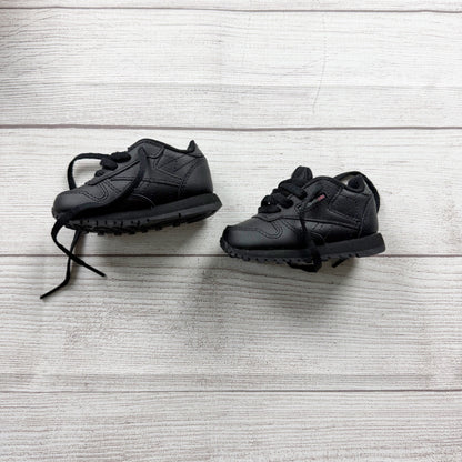 Reebok Classic Leather Infant Shoes Black Lace-Up Sneakers In Box Size 3