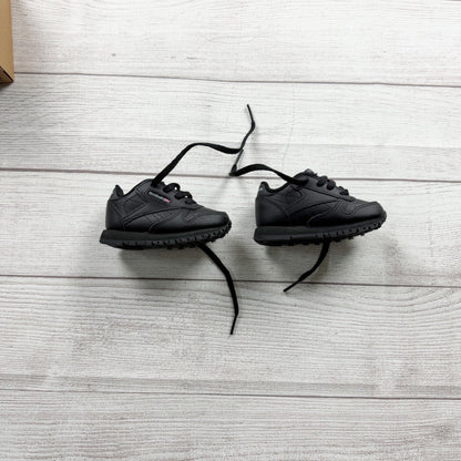 Reebok Classic Leather Infant Shoes Black Lace-Up Sneakers In Box Size 3