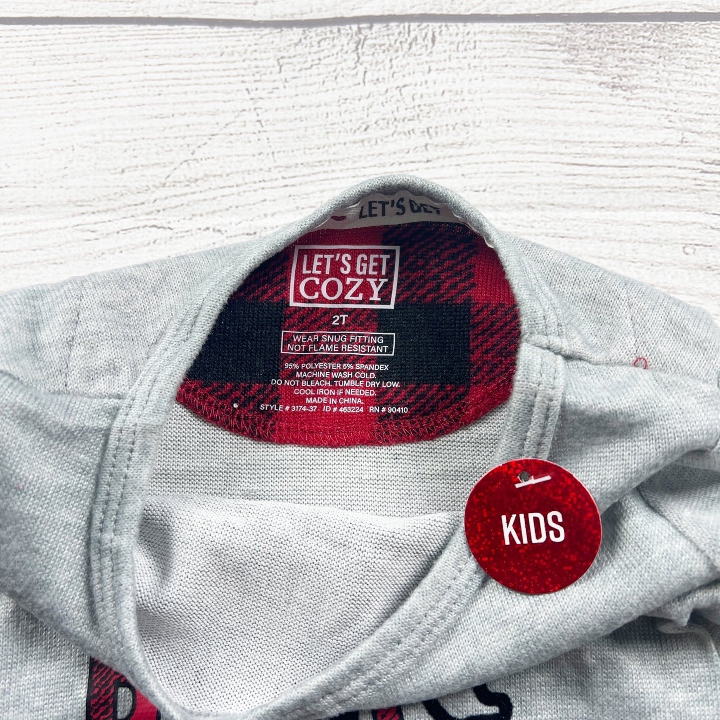 Lets Get Cozy Kids Little Bear Pajama Set Red Buffalo Plaid Sleepwear NWT 2T