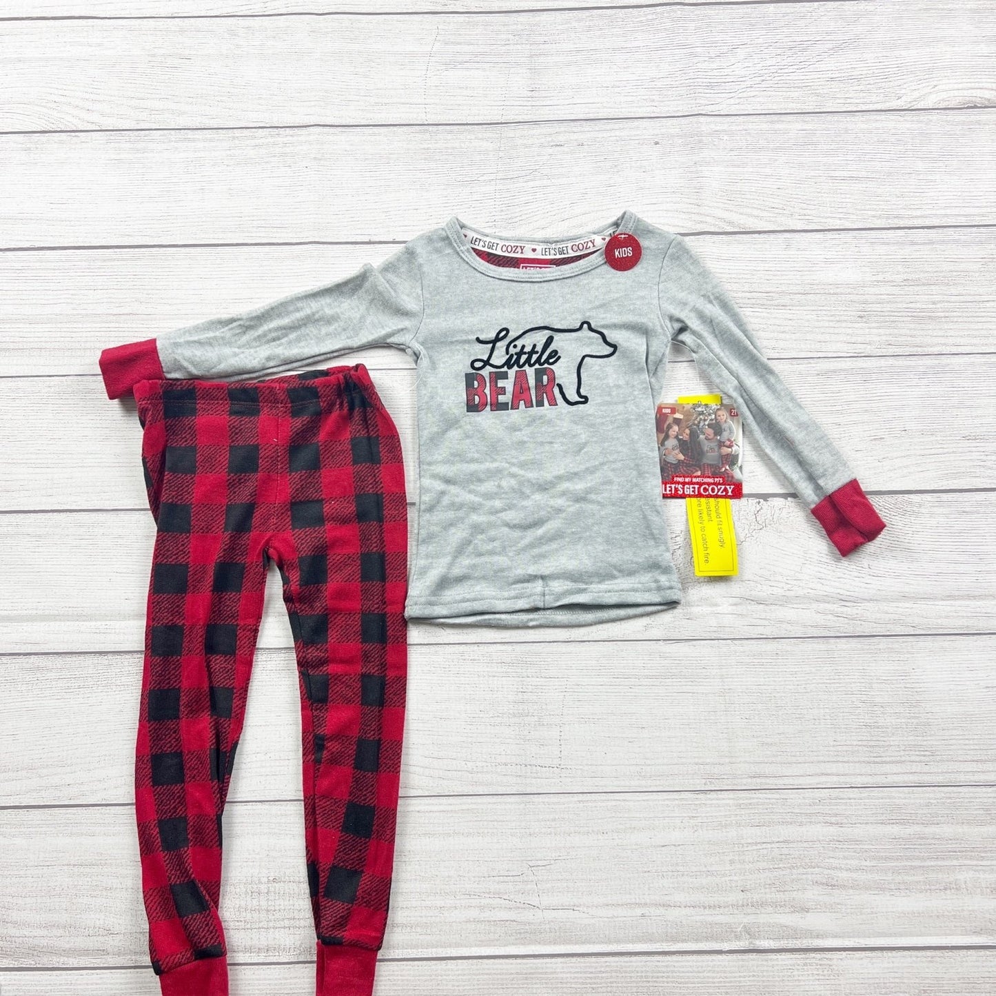 Lets Get Cozy Kids Little Bear Pajama Set Red Buffalo Plaid Sleepwear NWT 2T