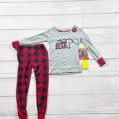 Lets Get Cozy Kids Little Bear Pajama Set Red Buffalo Plaid Sleepwear NWT 2T