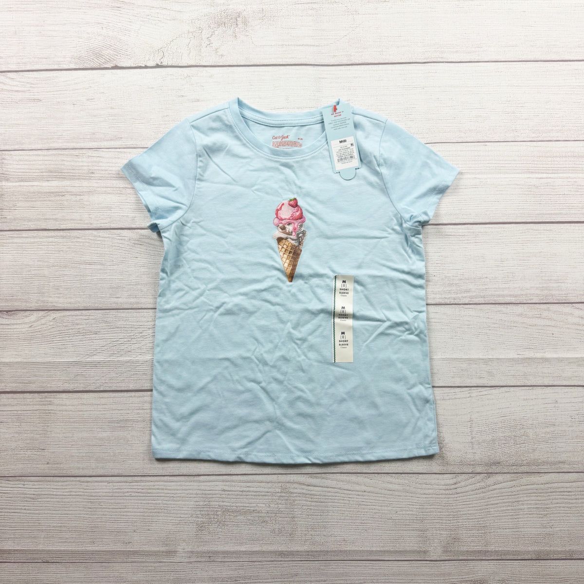 Cat & Jack Girls Light Blue Ice Cream Graphic Short Sleeve Shirt NWT M 8