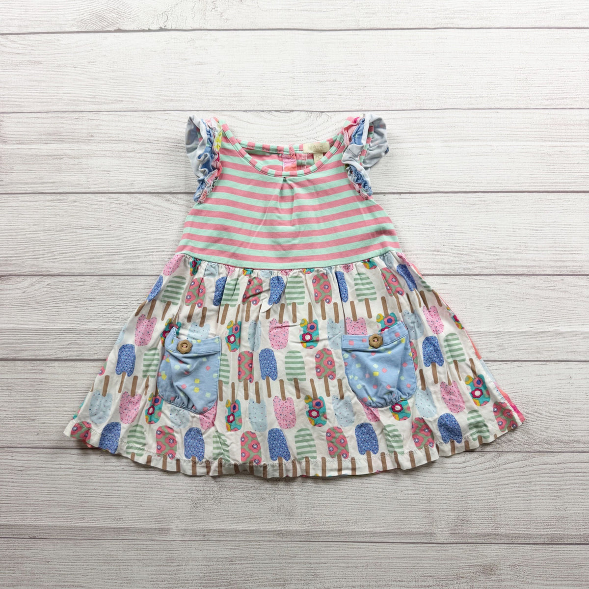Matilda Jane Girls Reversible Stripe Floral Dress Ice Cream Print 6