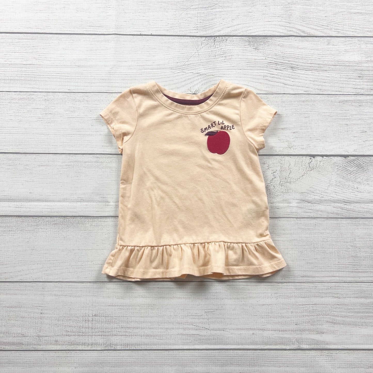 Cat & Jack Toddler Girl Shirt “Smart Lil Apple” Graphic Tee Ruffle Hem 3T