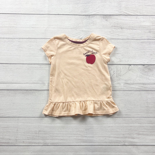 Cat & Jack Toddler Girl Shirt “Smart Lil Apple” Graphic Tee Ruffle Hem 3T