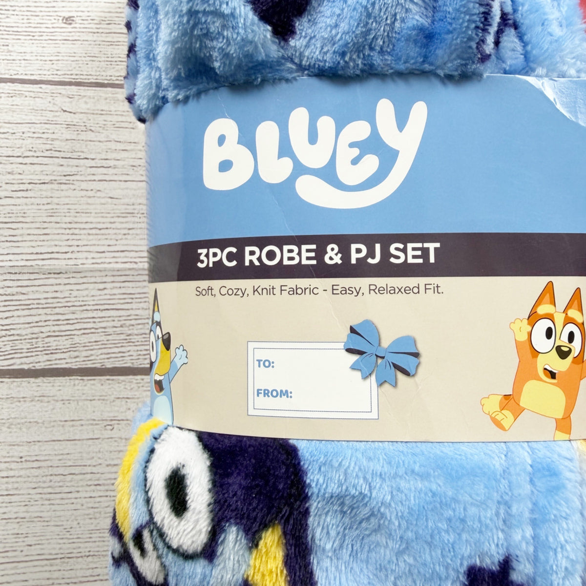 Bluey 3 Piece Robe Pajama Set Shirt Pants Kids Soft Cozy Fabric NWT 8