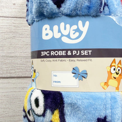 Bluey 3 Piece Robe Pajama Set Shirt Pants Kids Soft Cozy Fabric NWT 8