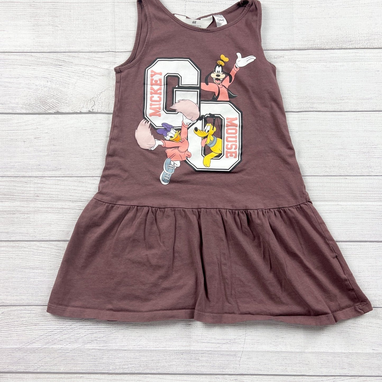 H&M Disney Mickey Mouse Dress Sleeveless Drop Waist Graphic Goofy Pluto 6-7