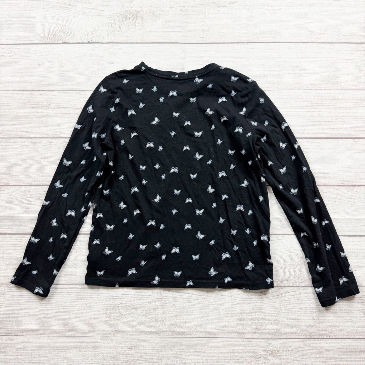 Old Navy Softest Tee Black Long Sleeve Butterfly Print XL 14-16