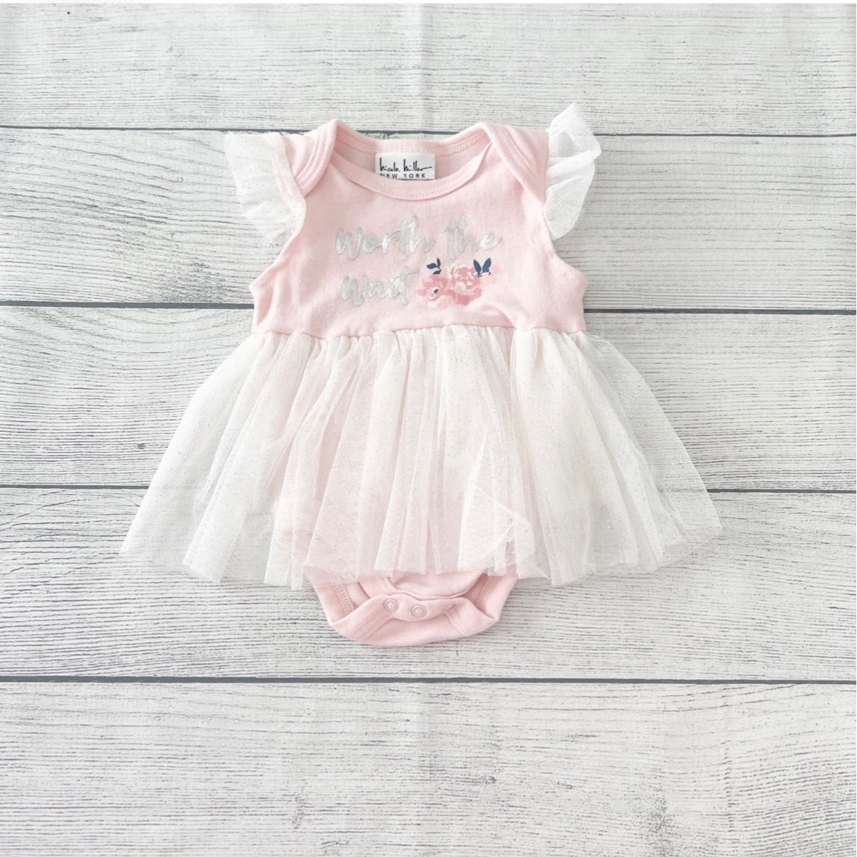 Nicole Miller New York “Worth the Wait” Tutu Bodysuit Dress Baby Girl 3-6 Months