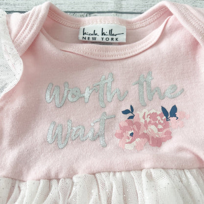 Nicole Miller New York “Worth the Wait” Tutu Bodysuit Dress Baby Girl 3-6 Months