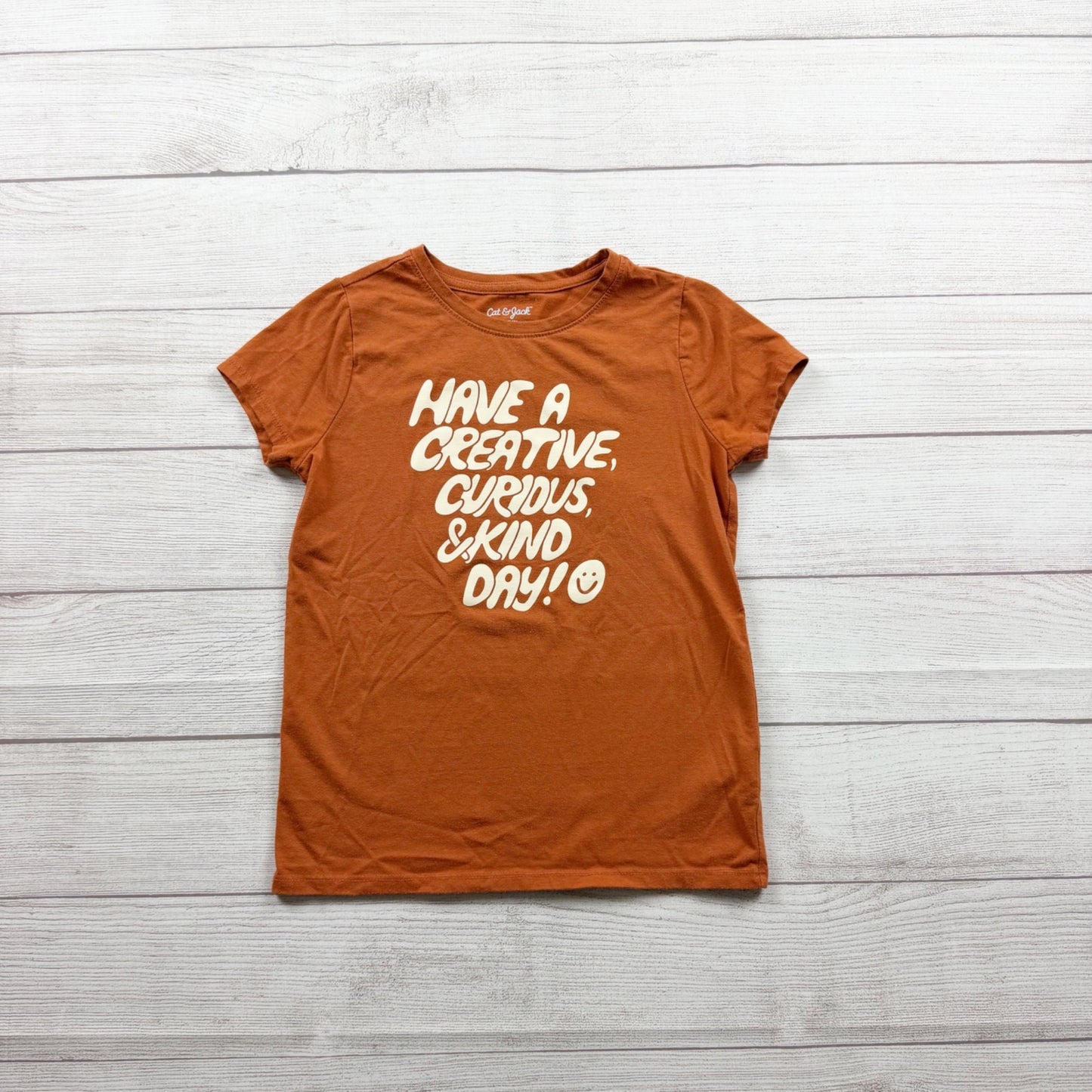Cat & Jack Girls Graphic Tee Orange Positive Message Cotton Blend M 7-8