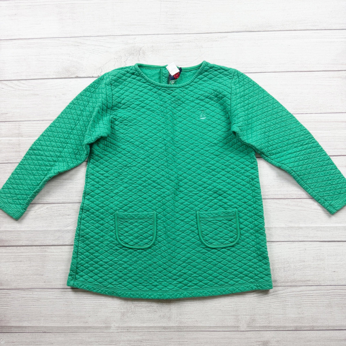 Nantucket Kids Green Quilted Long Sleeve Dress Pockets 10