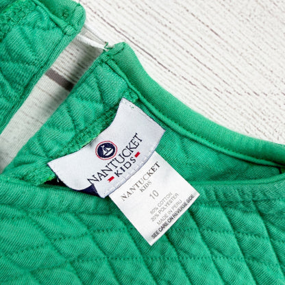 Nantucket Kids Green Quilted Long Sleeve Dress Pockets 10