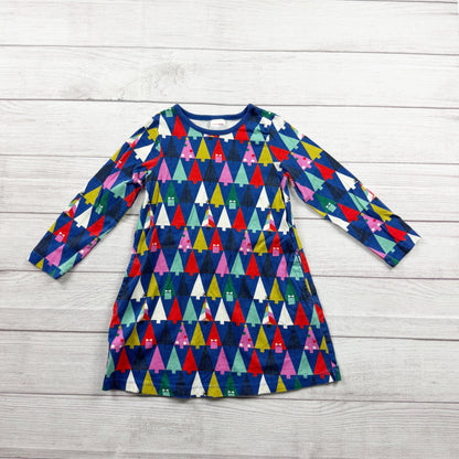 Hanna Andersson Girls Dress Long Sleeve Knit Colorful Tree Print Holiday Dress 4