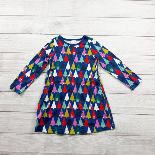 Hanna Andersson Girls Dress Long Sleeve Knit Colorful Tree Print Holiday Dress 4