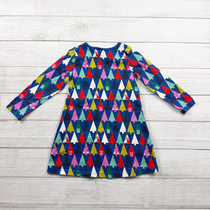 Hanna Andersson Girls Dress Long Sleeve Knit Colorful Tree Print Holiday Dress 4