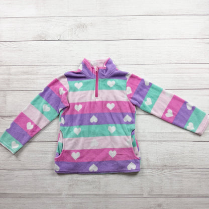 Btween Girls Fleece Pullover Heart Print Striped Half Zip Top Multicolor 6