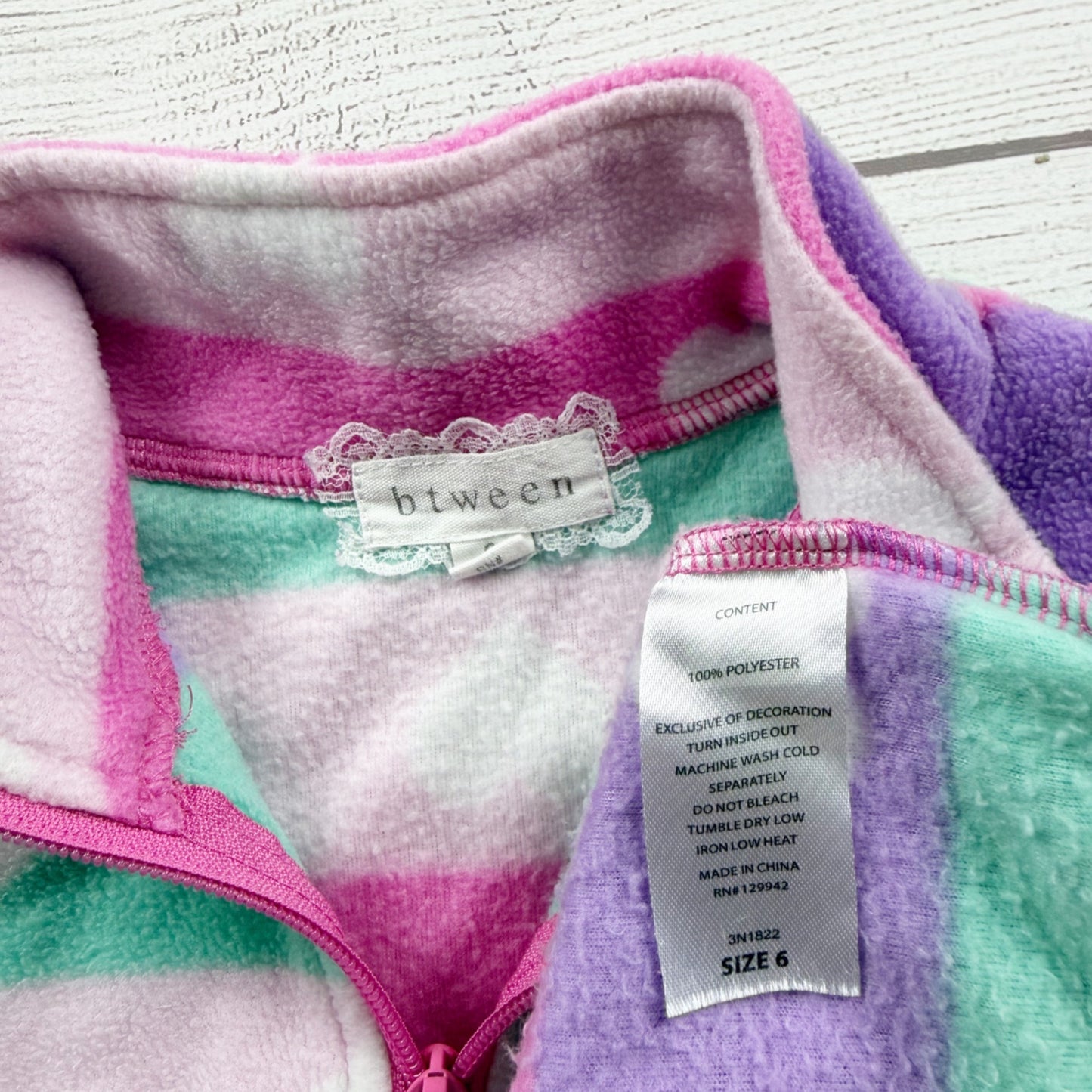 Btween Girls Fleece Pullover Heart Print Striped Half Zip Top Multicolor 6