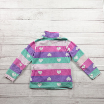 Btween Girls Fleece Pullover Heart Print Striped Half Zip Top Multicolor 6