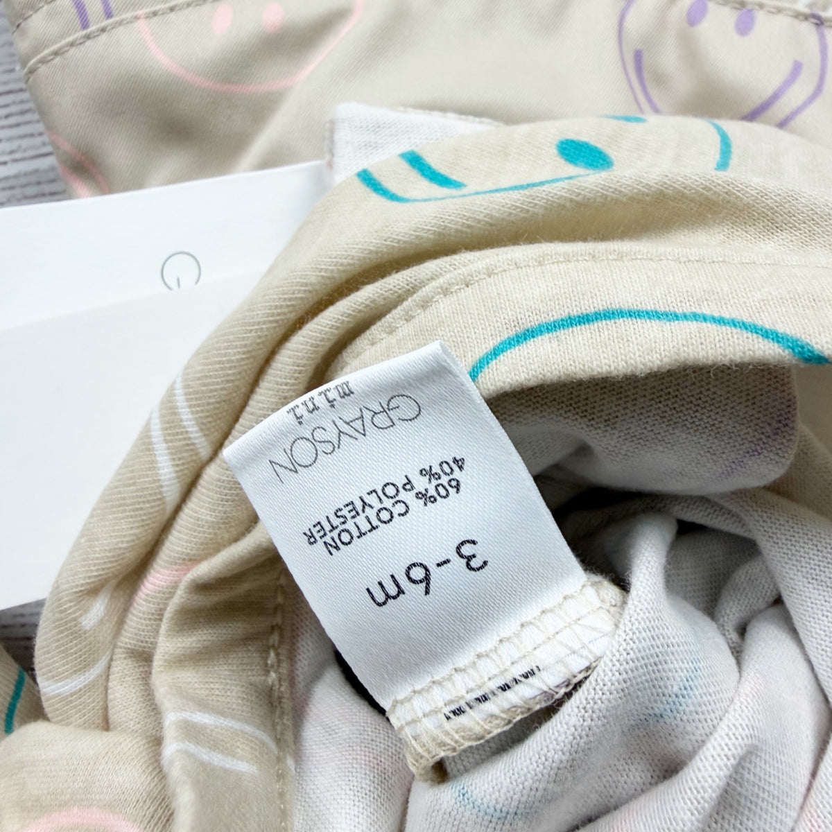 Grayson Mini Baby Romper Hat Smiley Face Print Beige Set Outfit NWT 3-6 Months