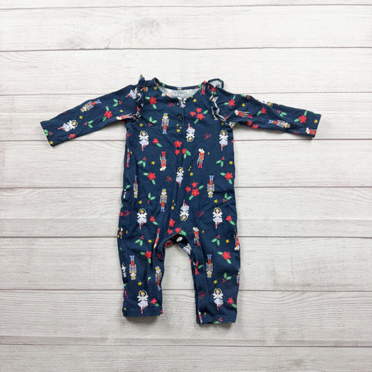 Old Navy Baby Nutcracker Print Romper Holiday Long Sleeve 6-12 Months