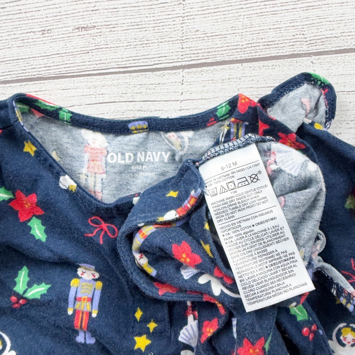 Old Navy Baby Nutcracker Print Romper Holiday Long Sleeve 6-12 Months
