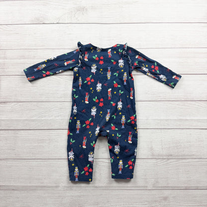 Old Navy Baby Nutcracker Print Romper Holiday Long Sleeve 6-12 Months