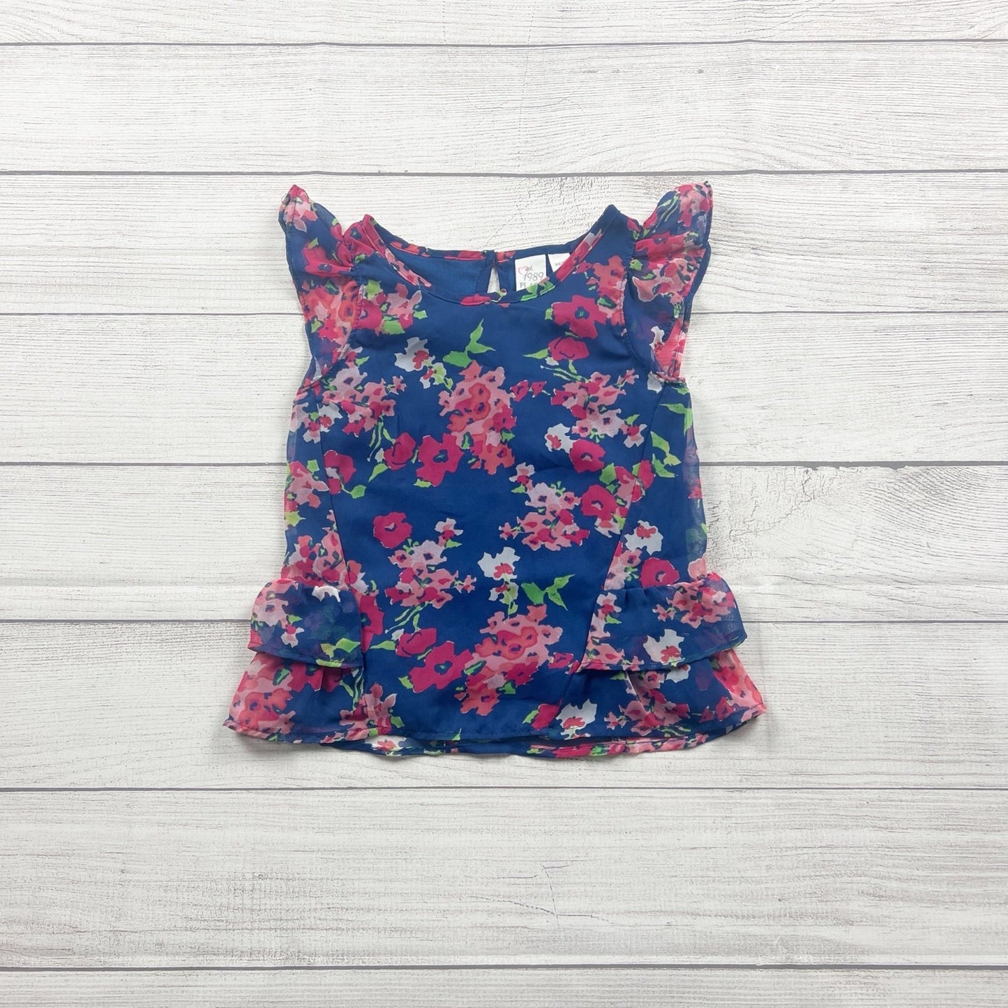 The Children’s Place Girls Floral Top Ruffle Sleeve Peplum Blouse XS 4