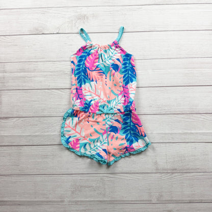 Okie Dokie Tropical Print Girls Romper Cotton Blend Sleeveless One Piece 5T